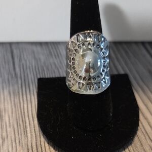 Sun Pattern Stamped Silvertone Ring